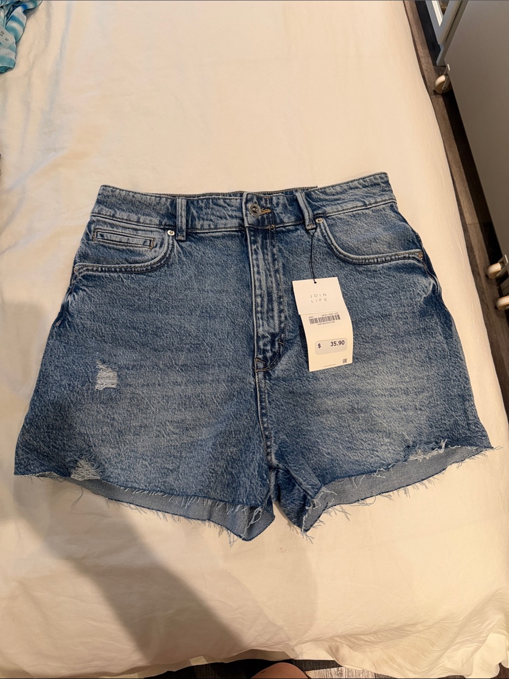 Zara Light Blue Distressed Denim Shorts